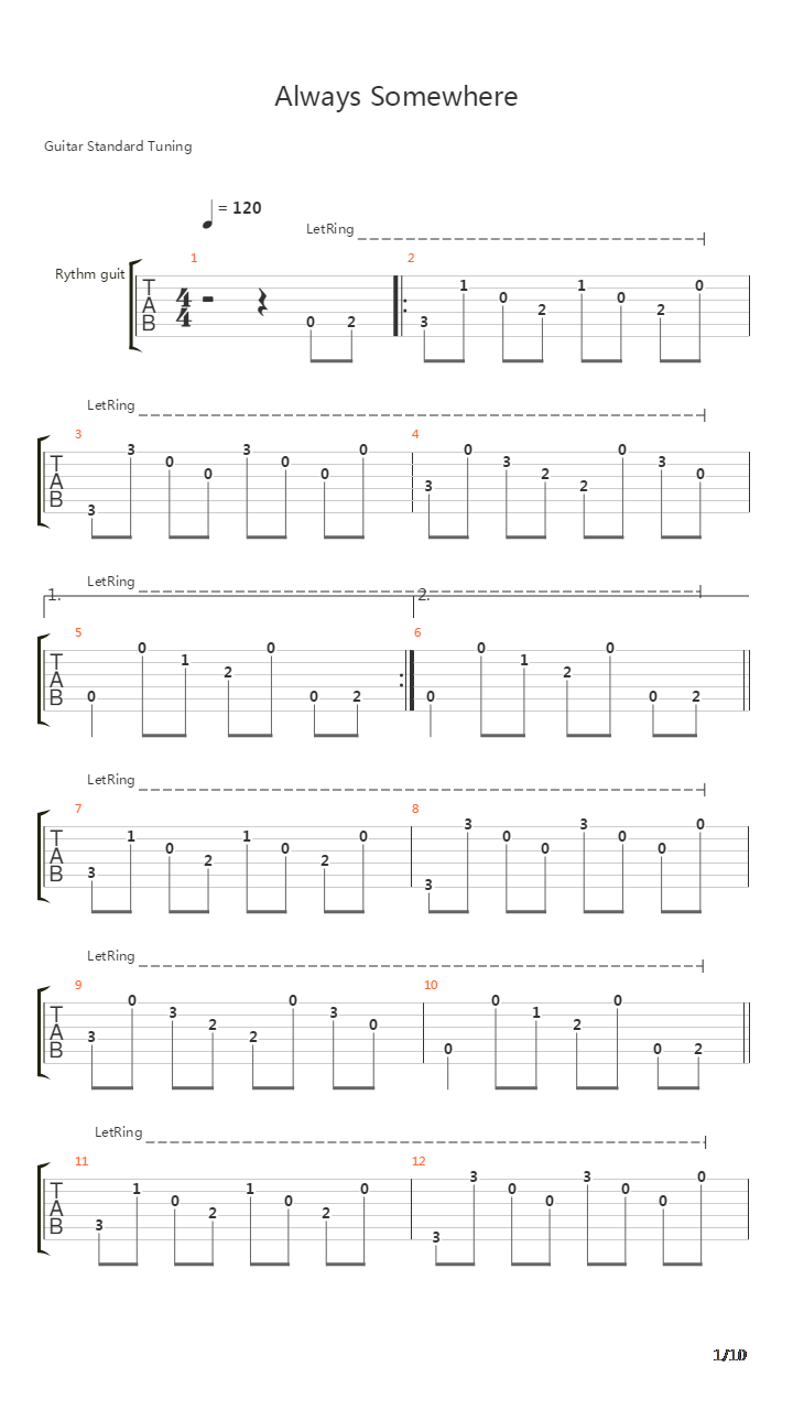 Always Somewhere吉他谱