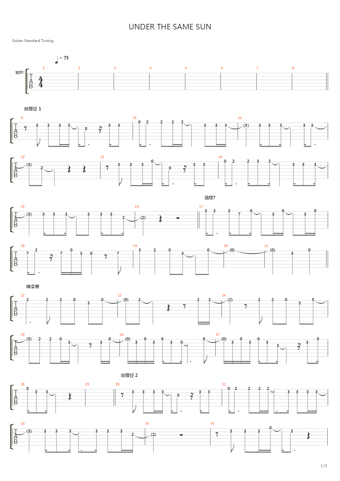 Under The Same Sun吉他谱