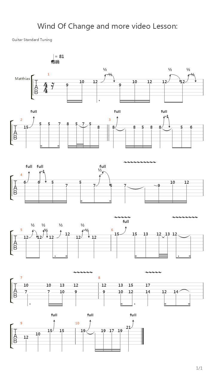Wind of Change (Original Solo)吉他谱