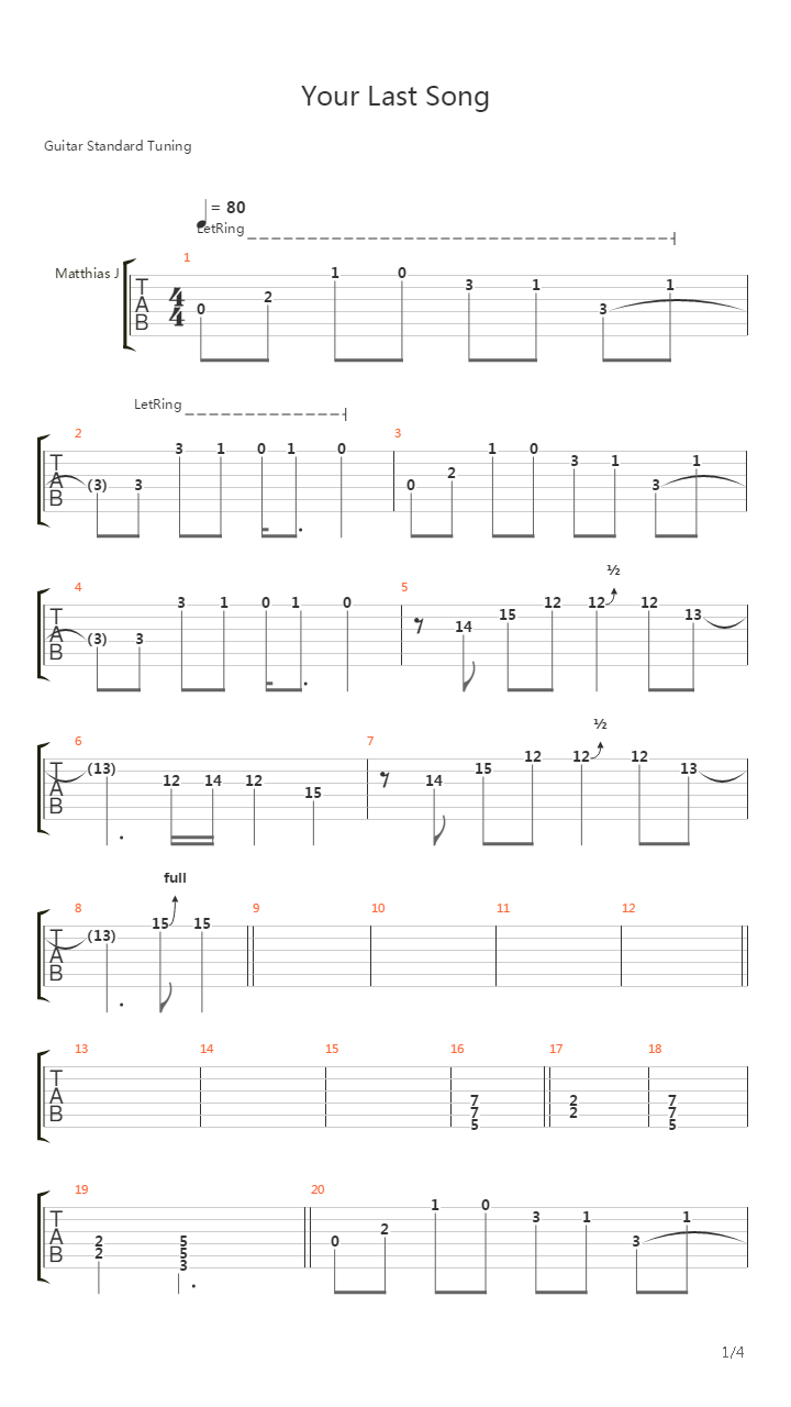 Your Last Song吉他谱