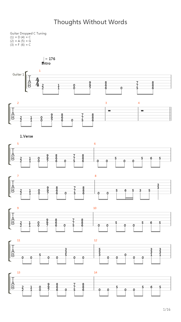 Thoughts Without Words吉他谱
