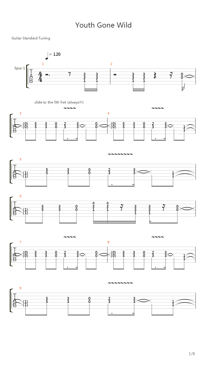 Youth Gone Wild吉他谱