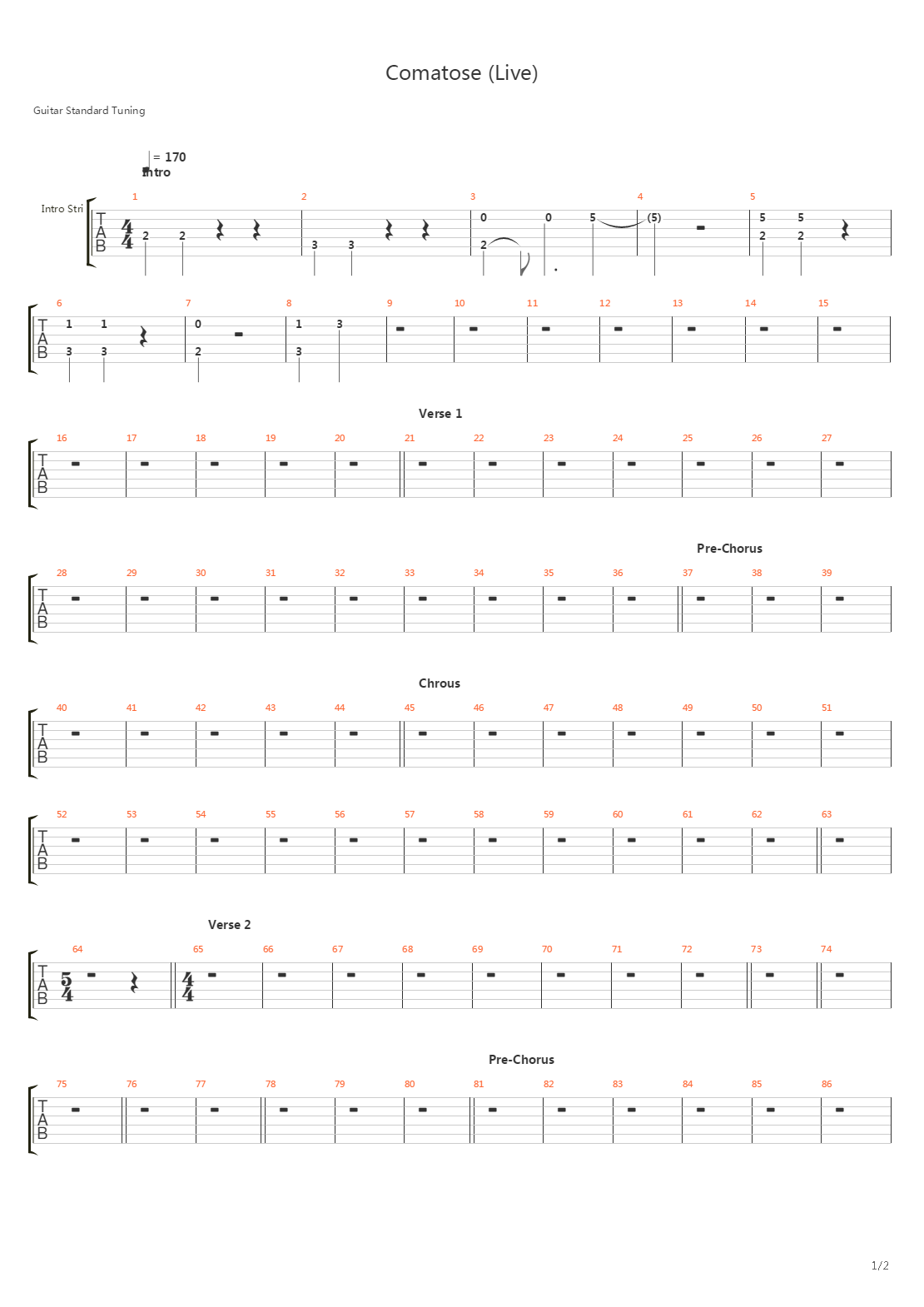 Comatose (Live)吉他谱