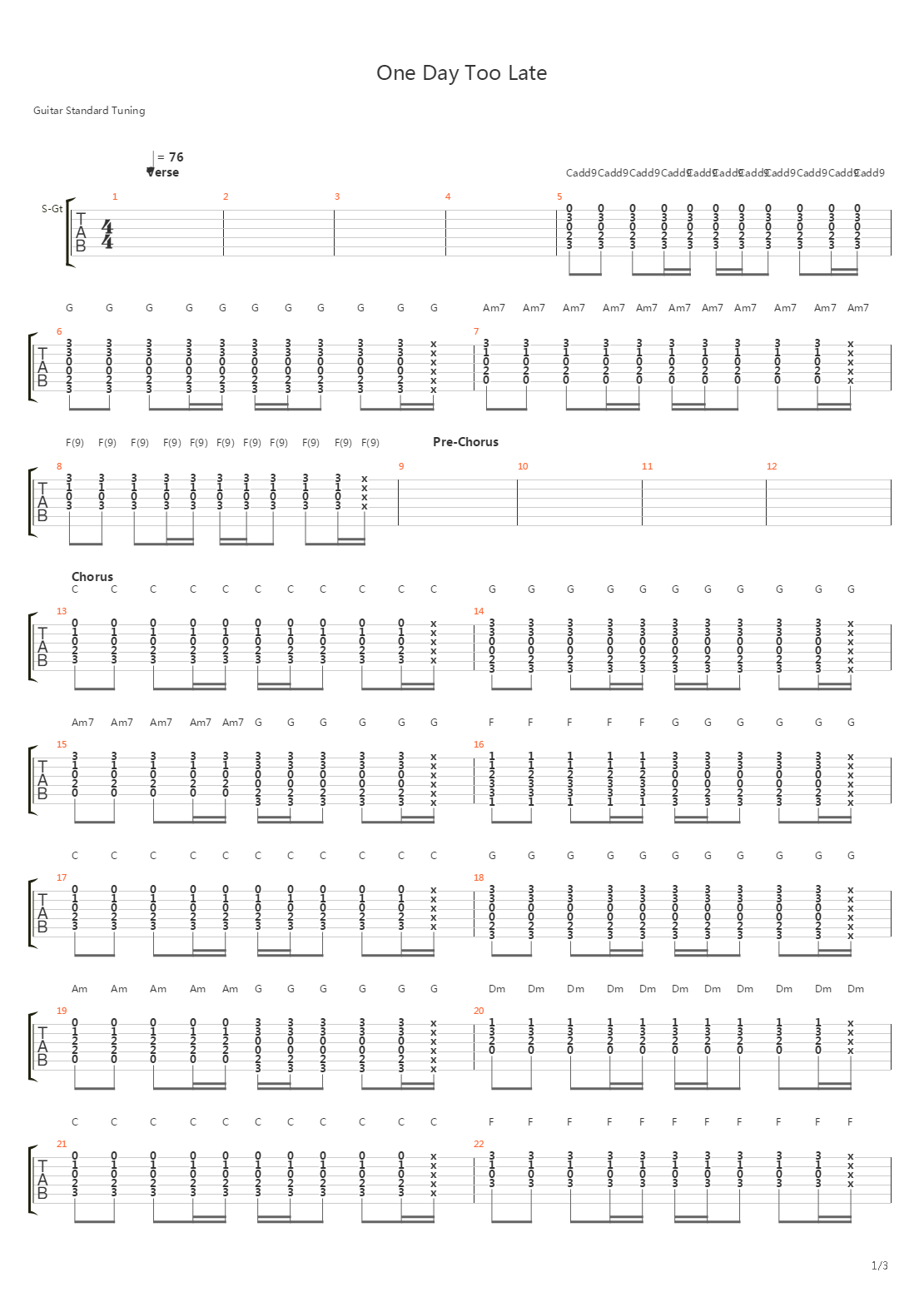 One Day Too Late吉他谱
