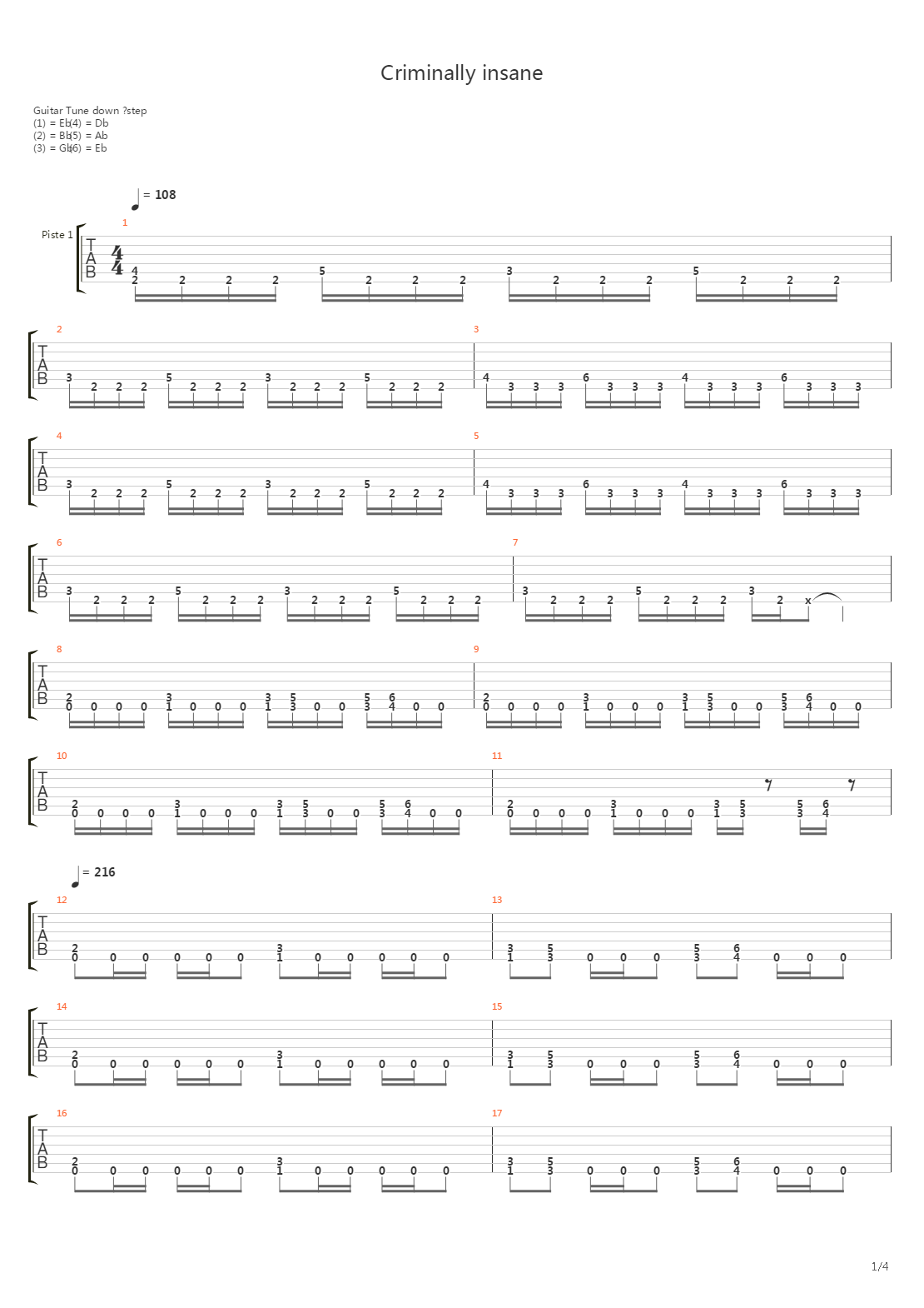 Criminally insane吉他谱
