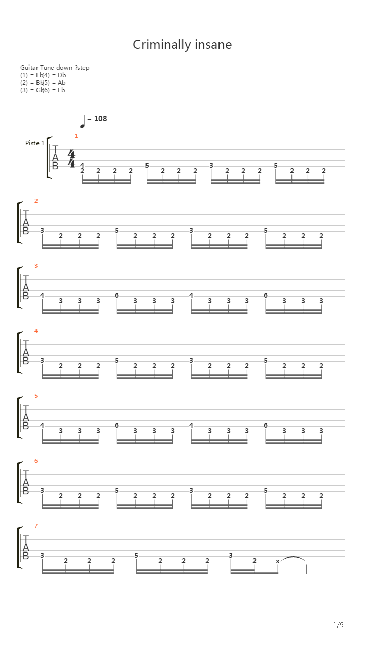 Criminally insane吉他谱
