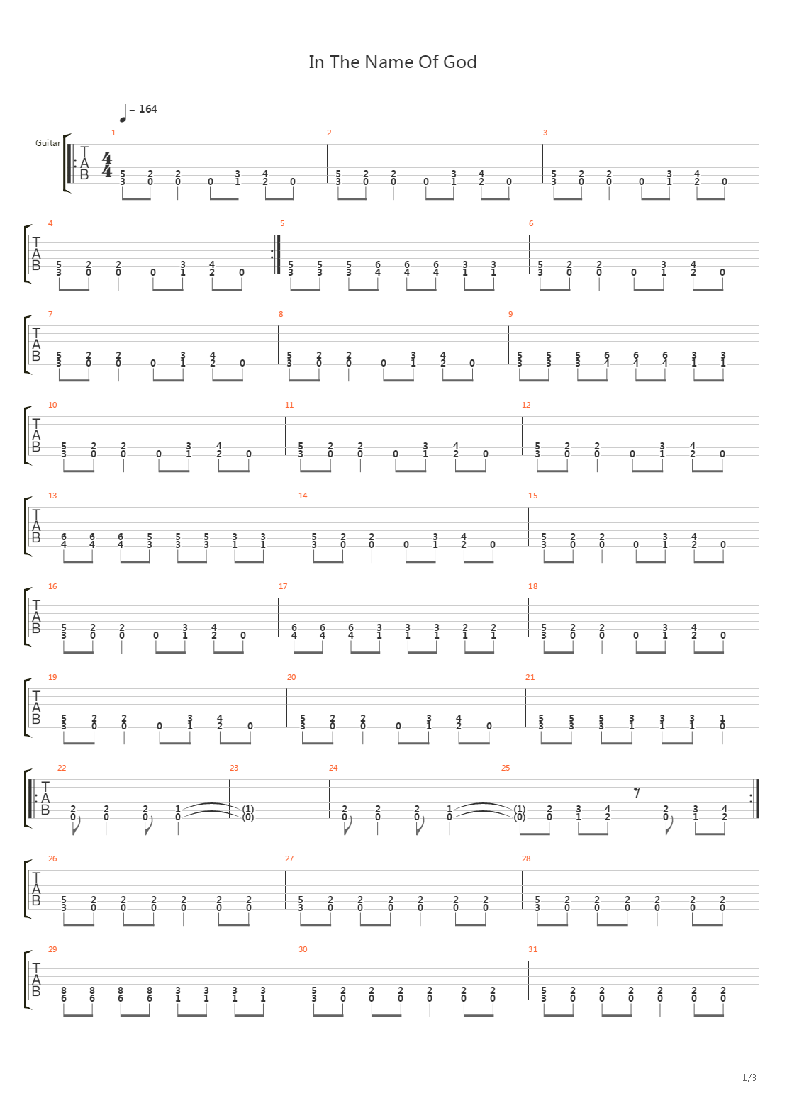 In The Name Of God吉他谱