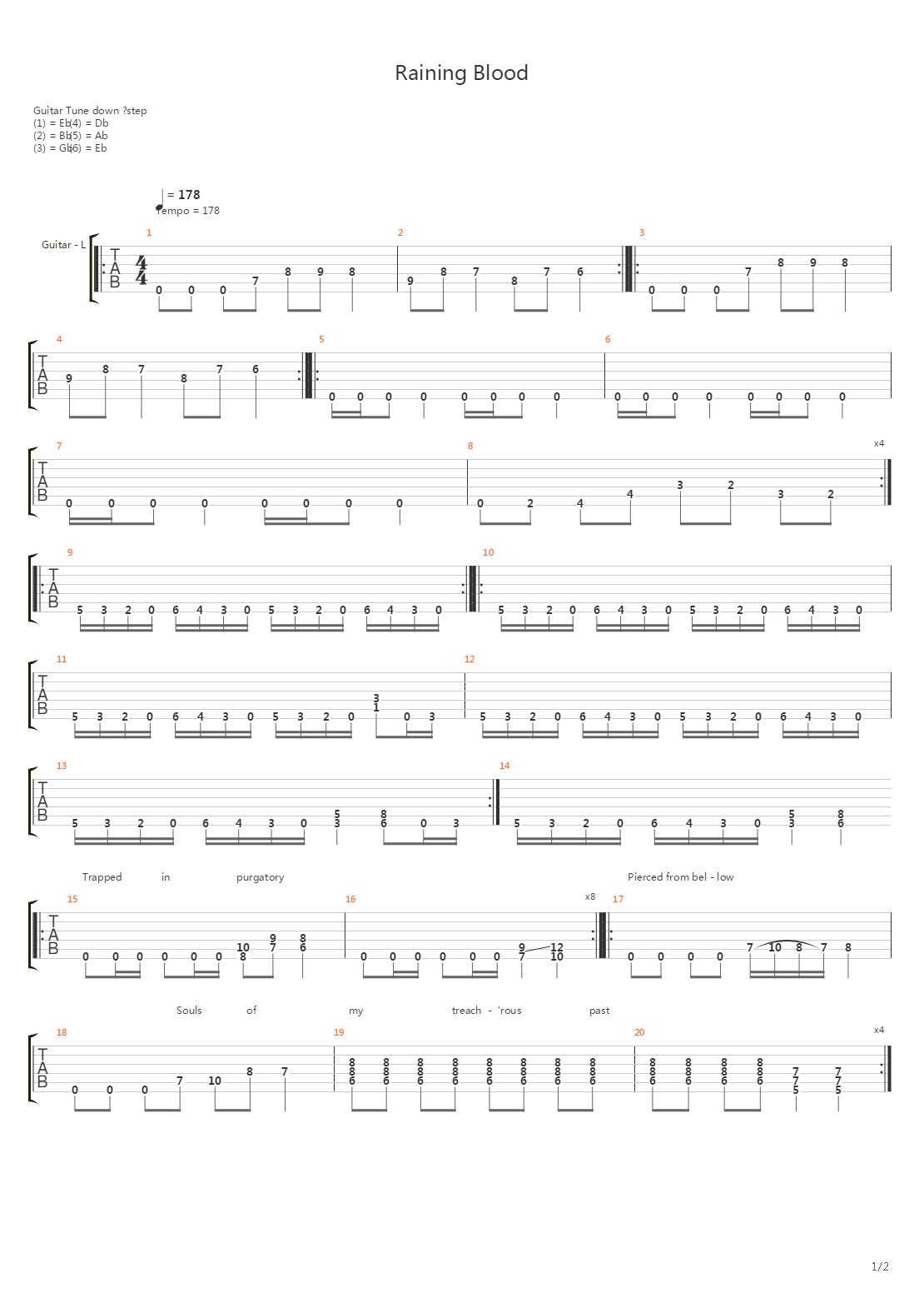 Raining Blood吉他谱