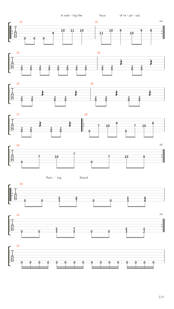 Raining Blood吉他谱