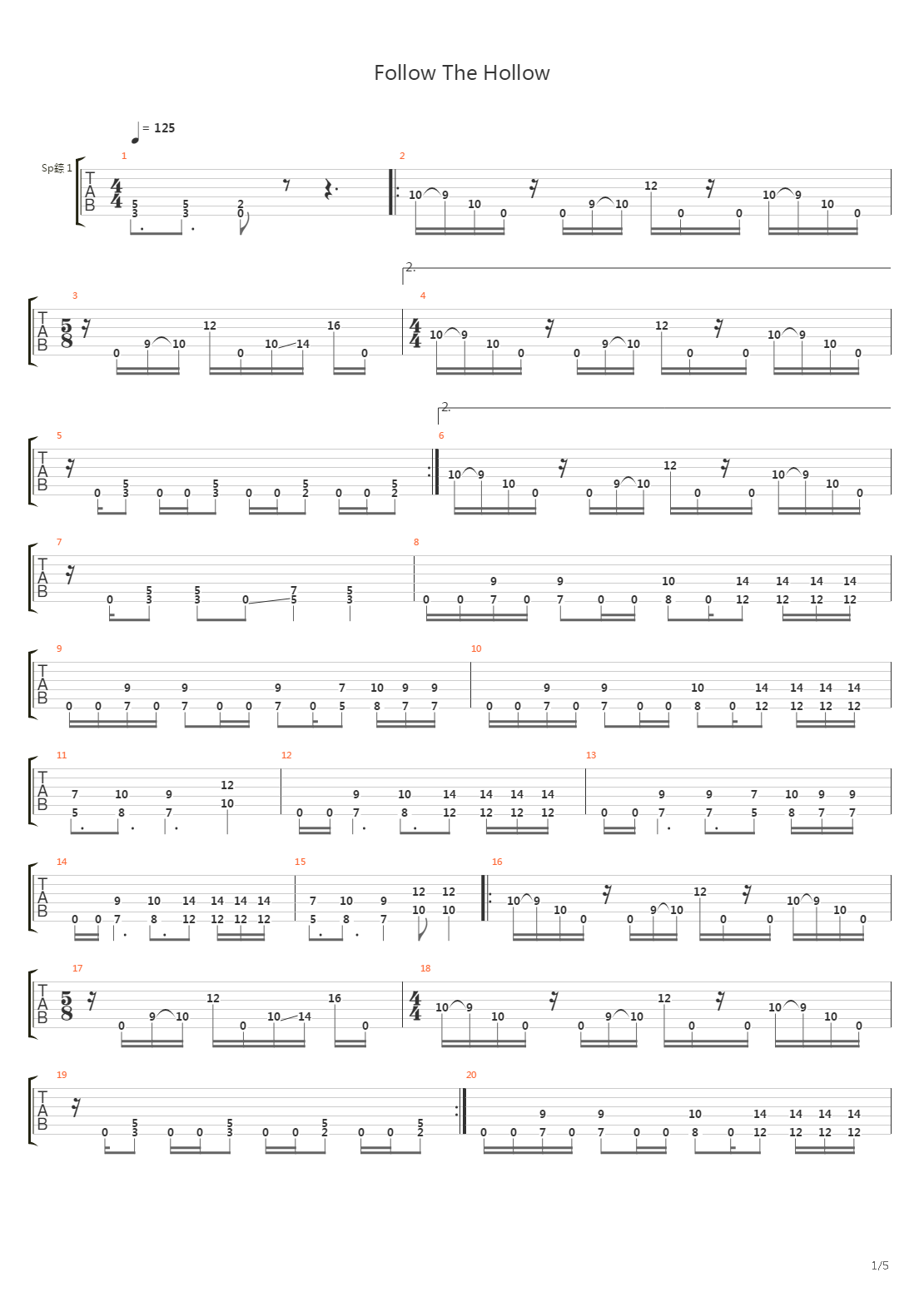 Follow The Hollow吉他谱