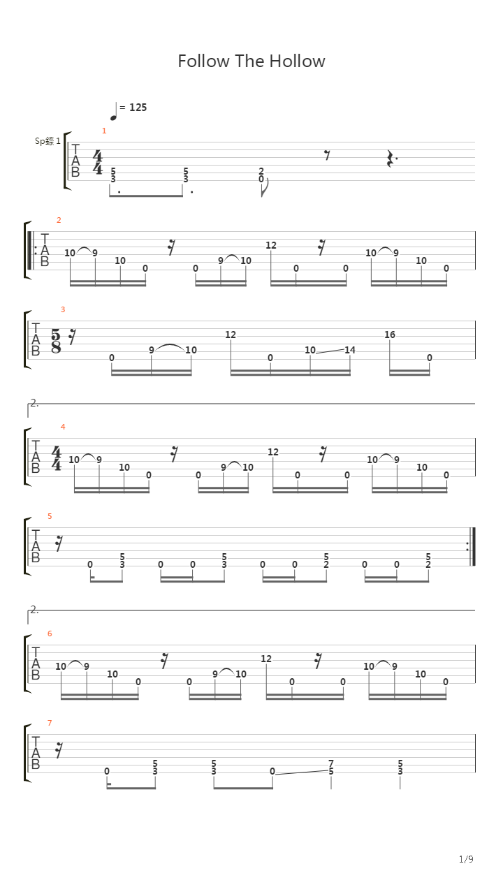 Follow The Hollow吉他谱