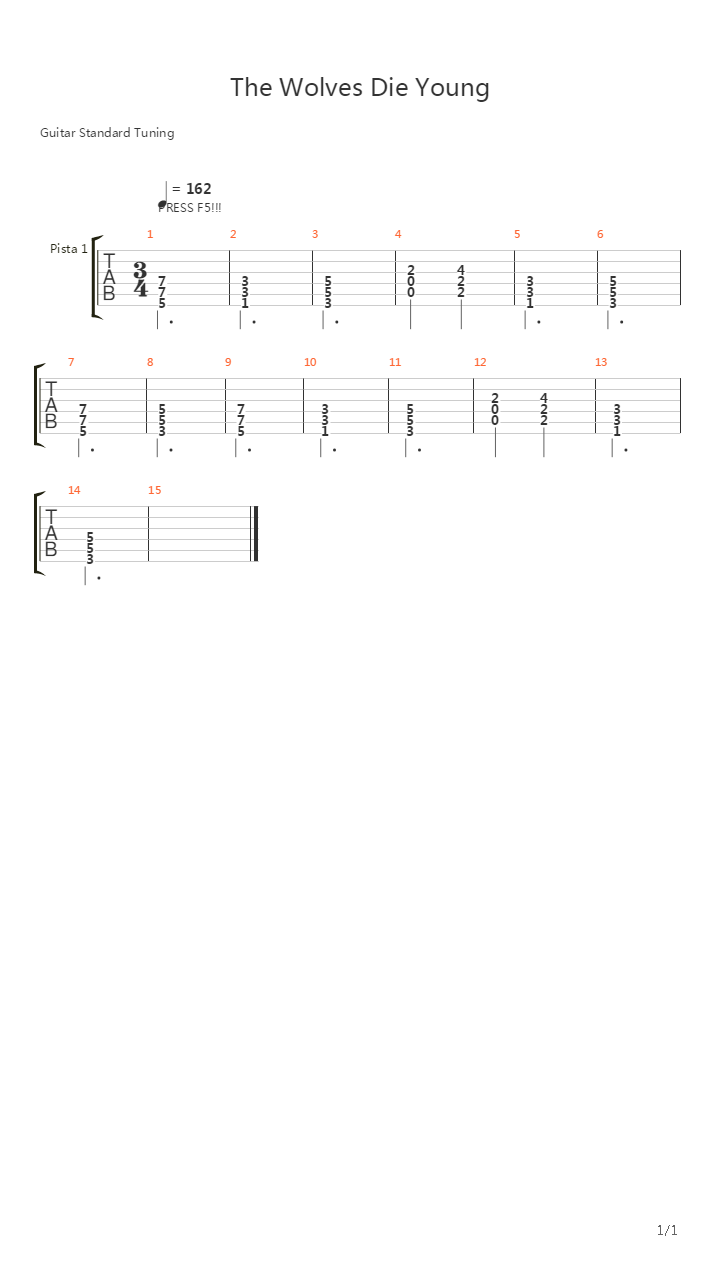 The Wolves Die Young (Teaser 1)吉他谱