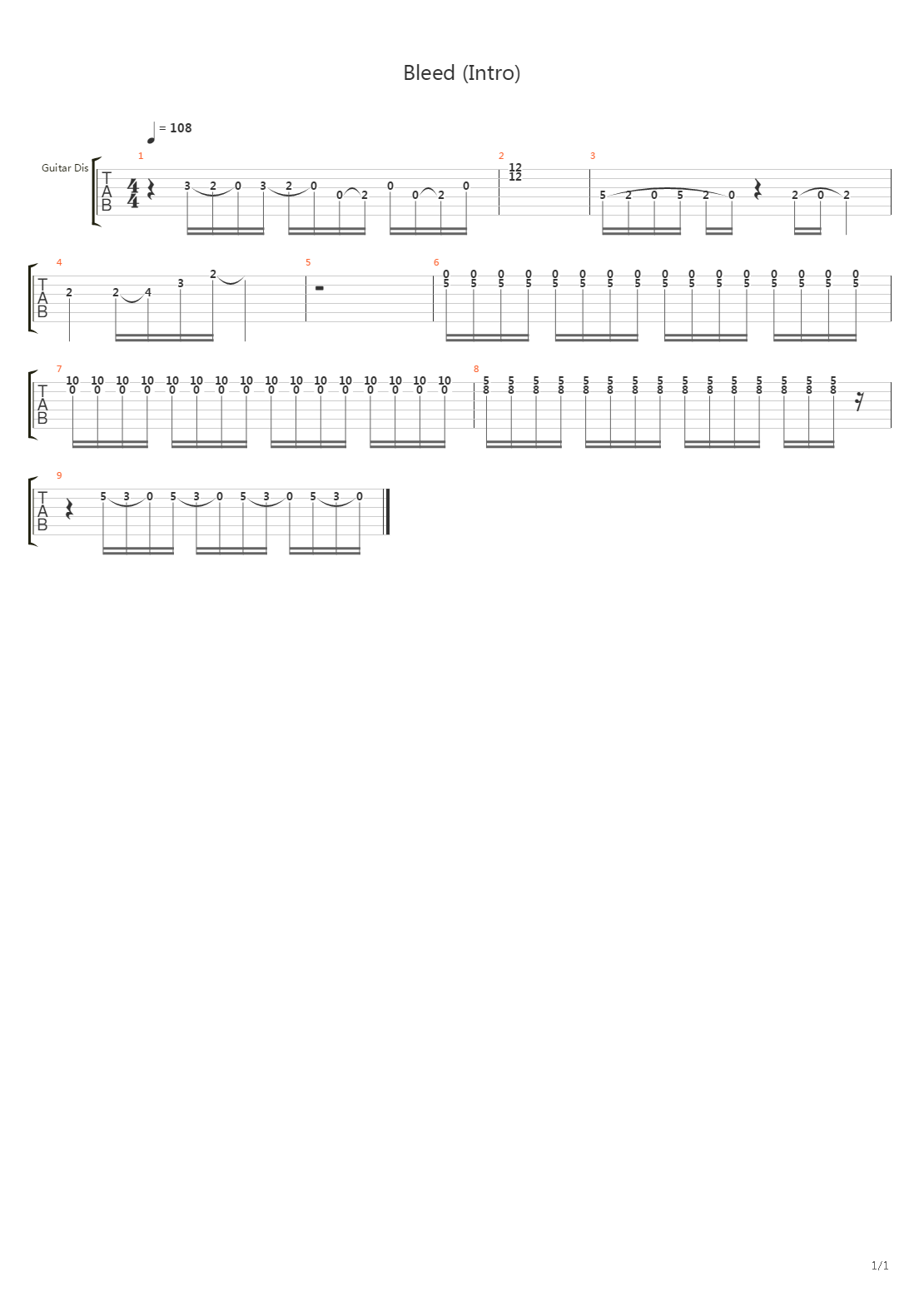Bleed (Intro)吉他谱