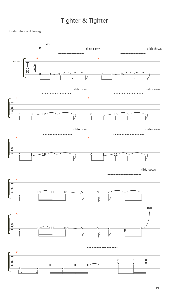 Tighter And Tighter吉他谱