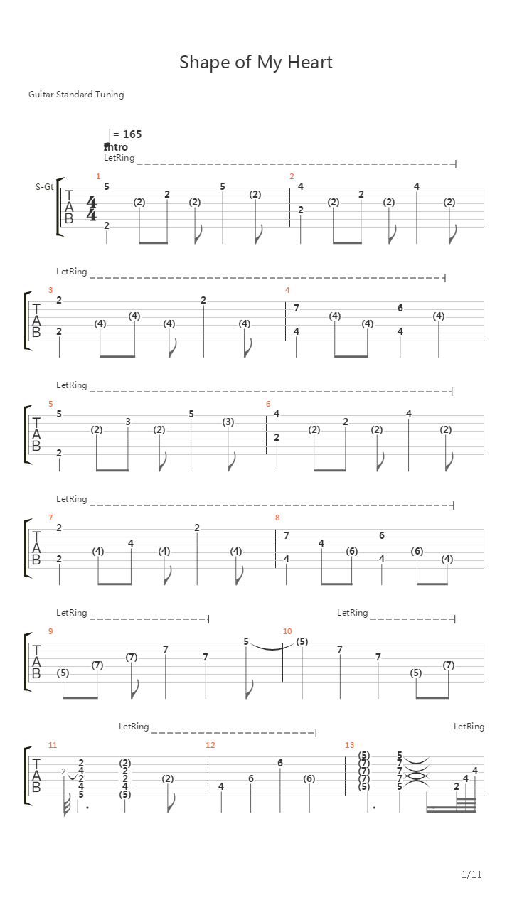 Shape of My Heart吉他谱