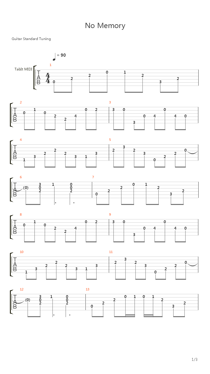 No Memory吉他谱