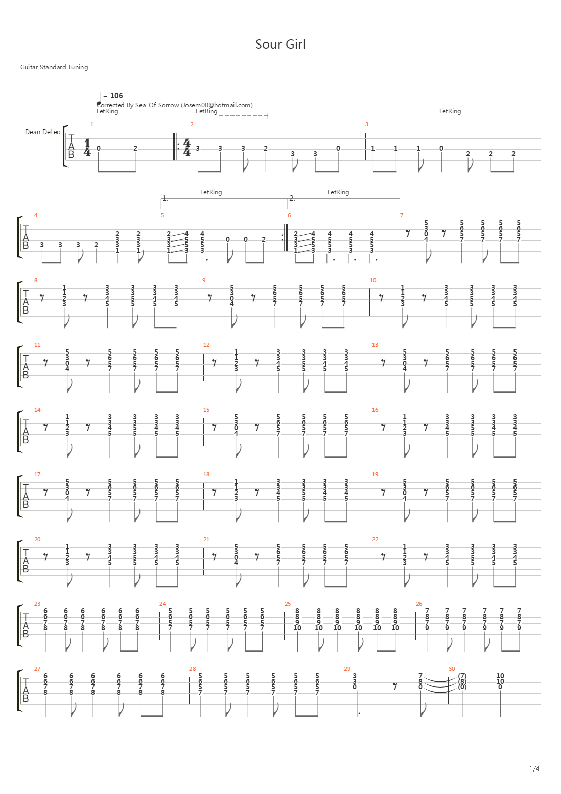 Sour Girl吉他谱