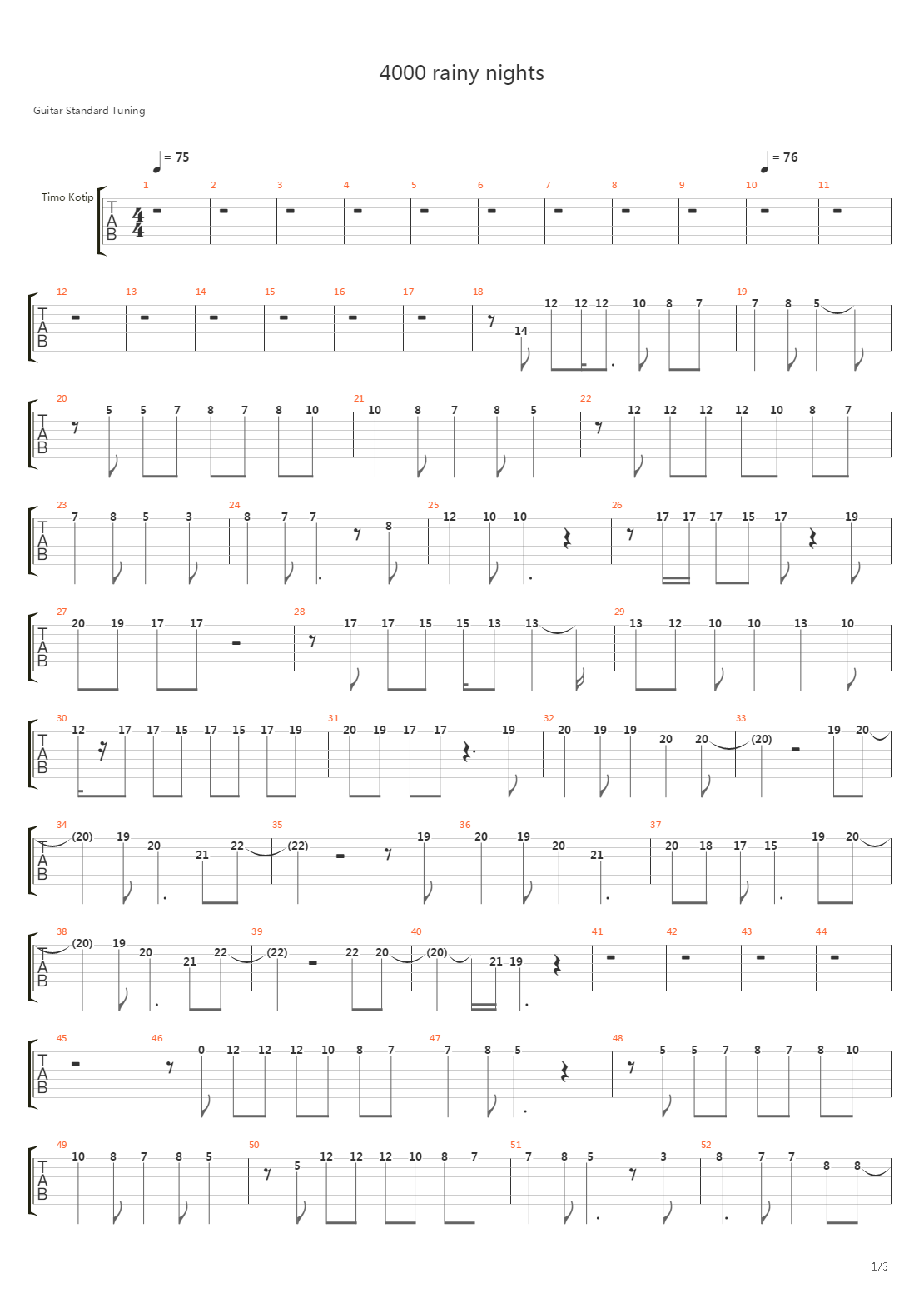 4000 rainy nights吉他谱