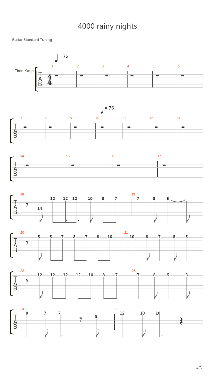 4000 rainy nights吉他谱