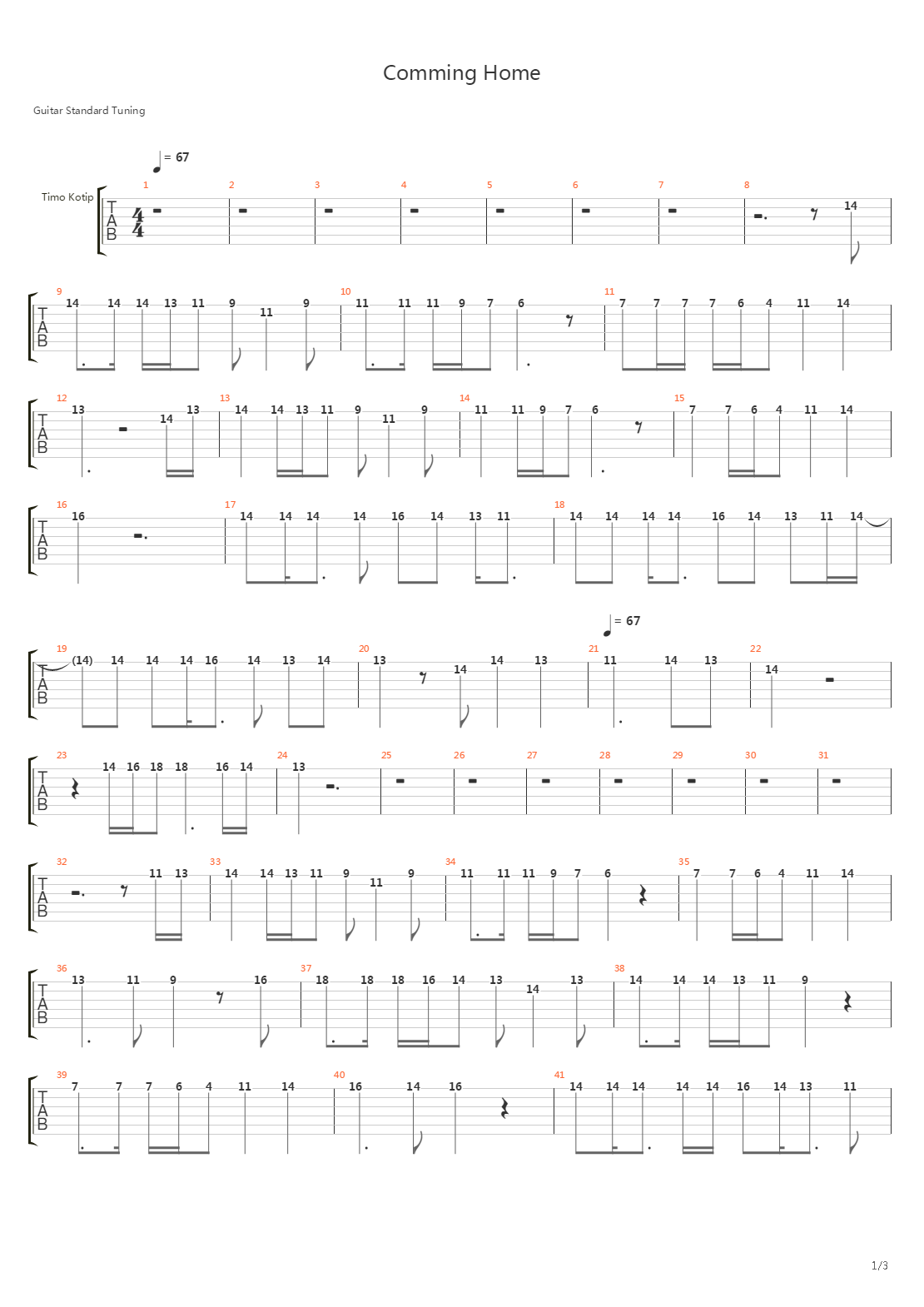 Comming home吉他谱