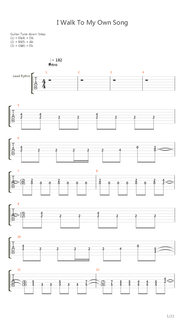 I Walk To My Own Song吉他谱