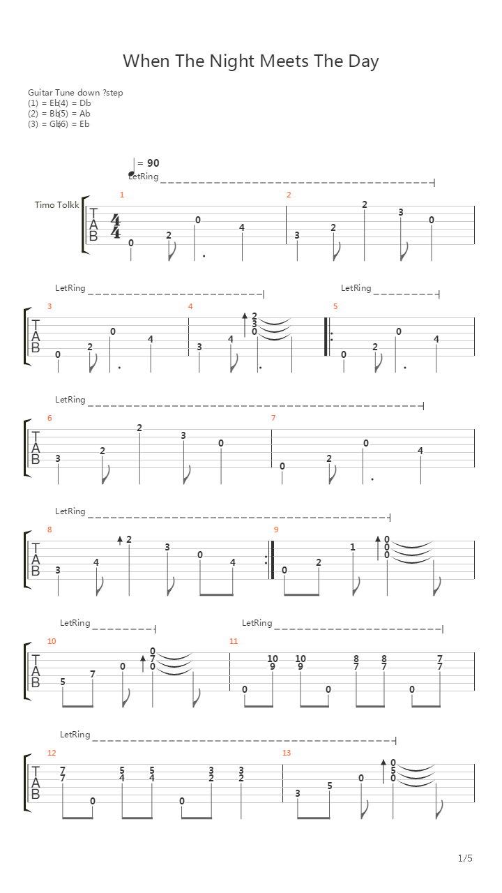 When The Night Meets The Day吉他谱
