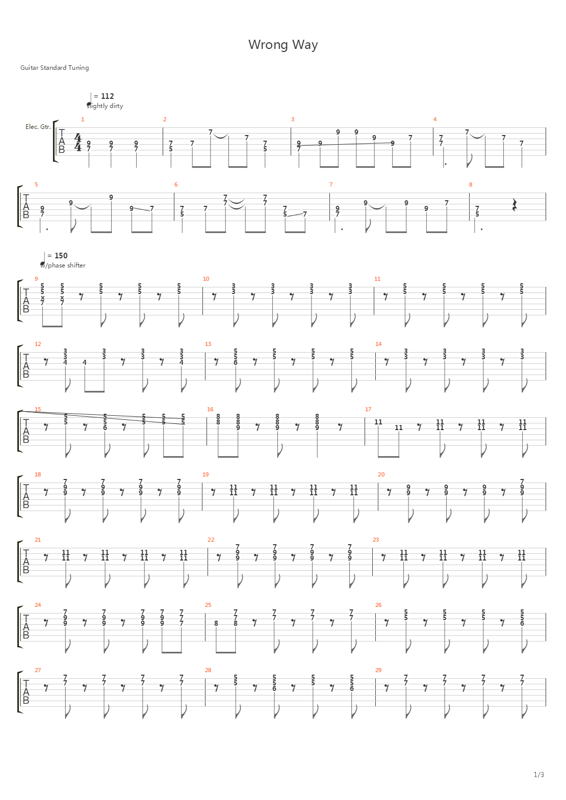 Wrong Way吉他谱