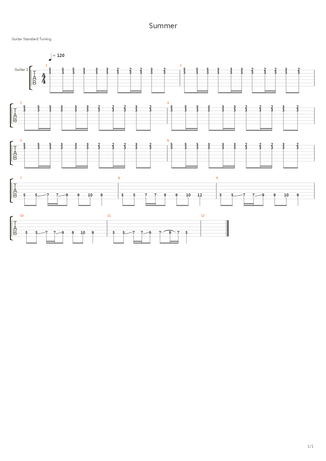 Summer (intro)吉他谱