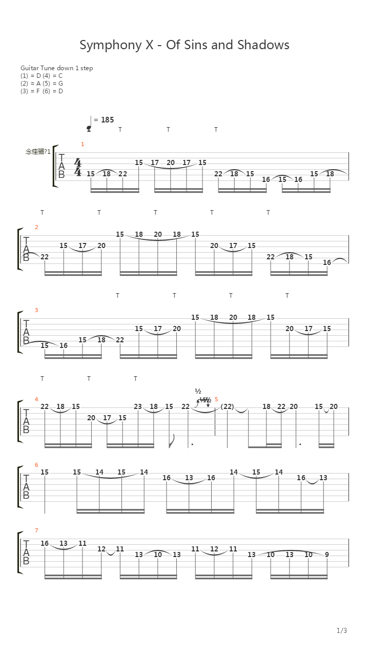 Of Sins and Shadows (Solo played by David Escobar)吉他谱