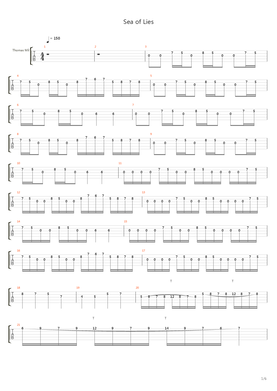 Sea of Lies吉他谱