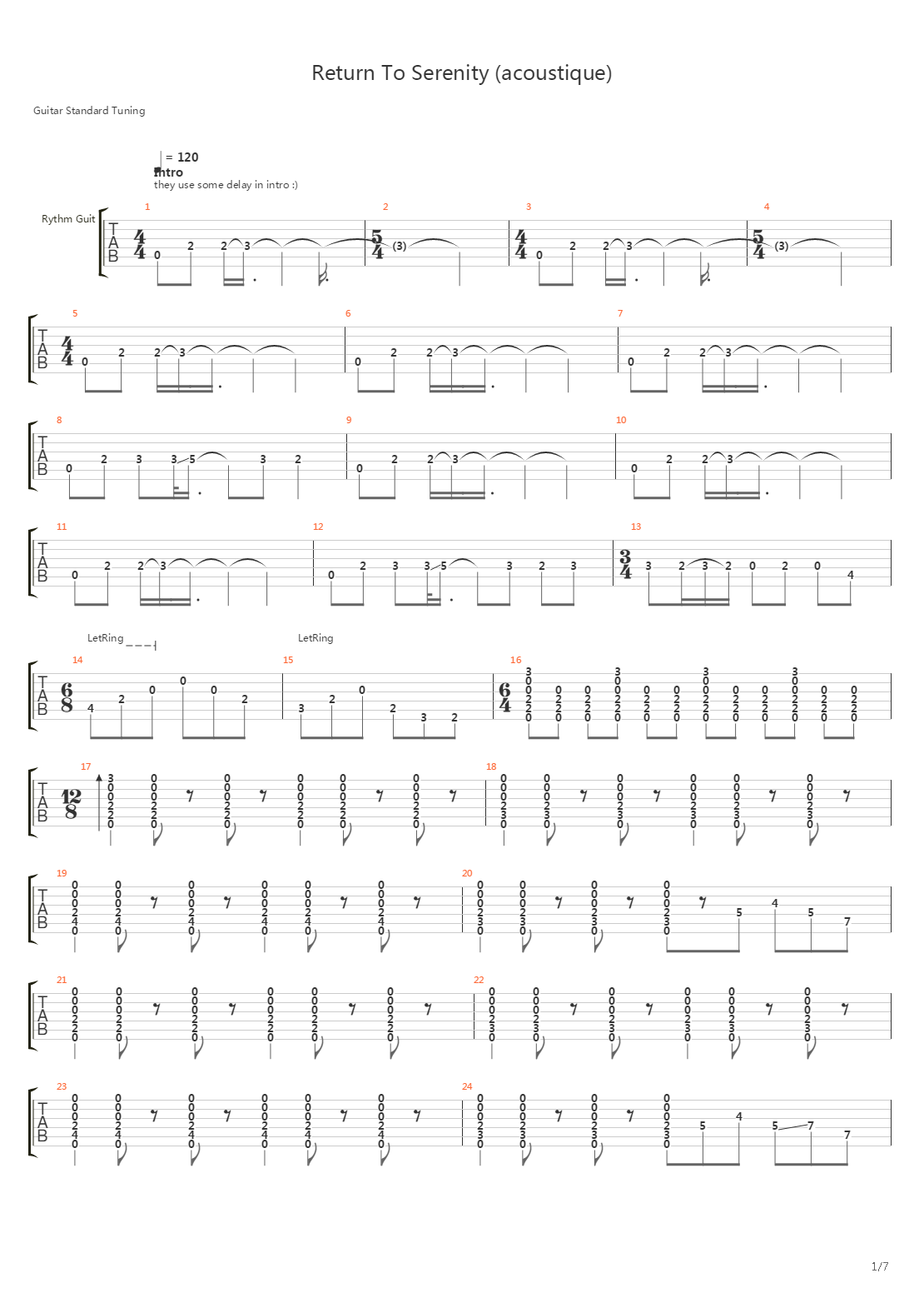 Return To Serenity (Acoustique)吉他谱