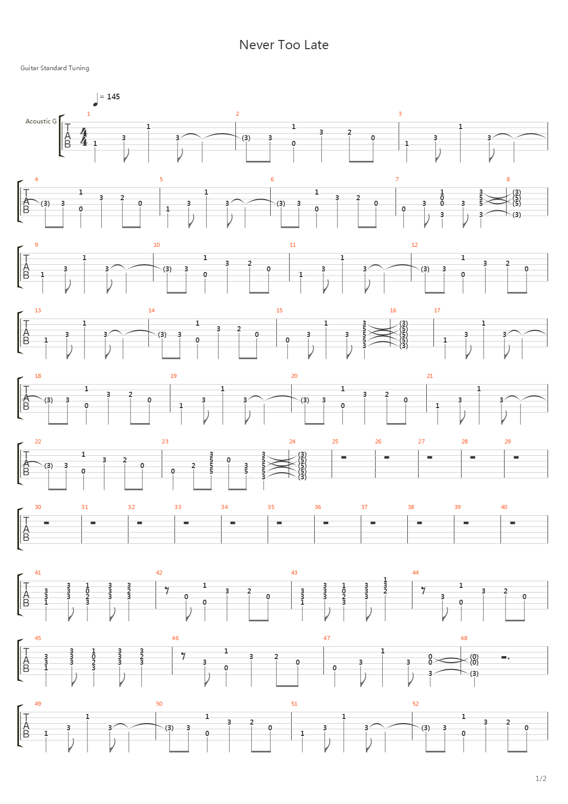 Never Too Late吉他谱