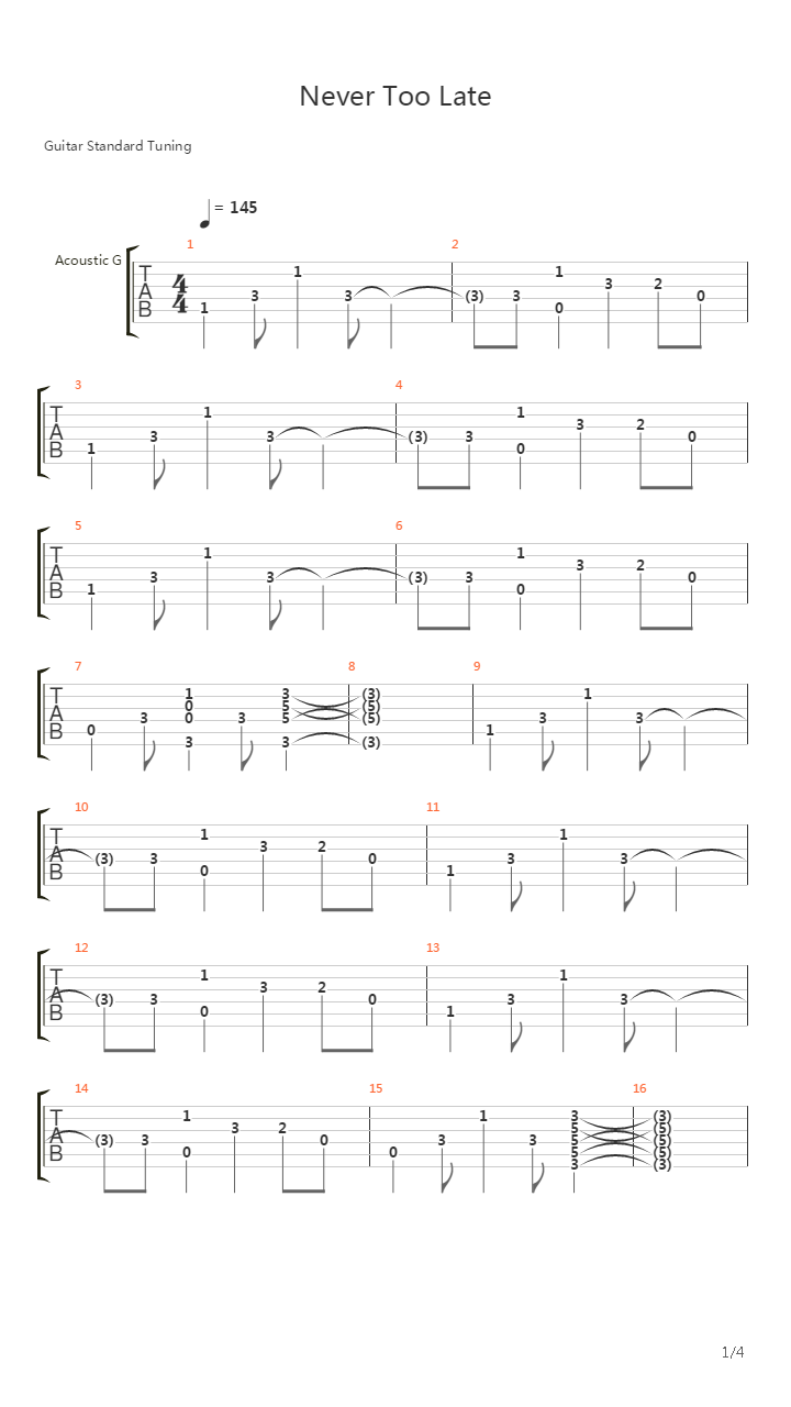 Never Too Late吉他谱
