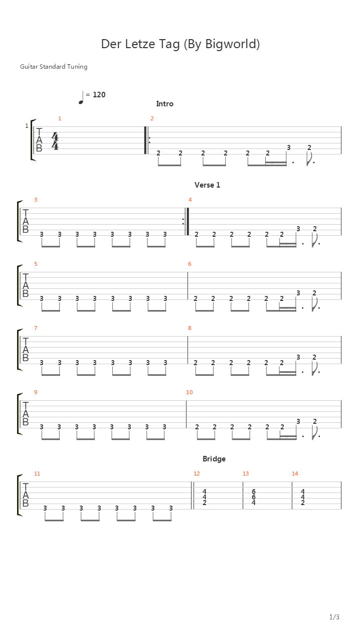 Der Letzte Tag吉他谱