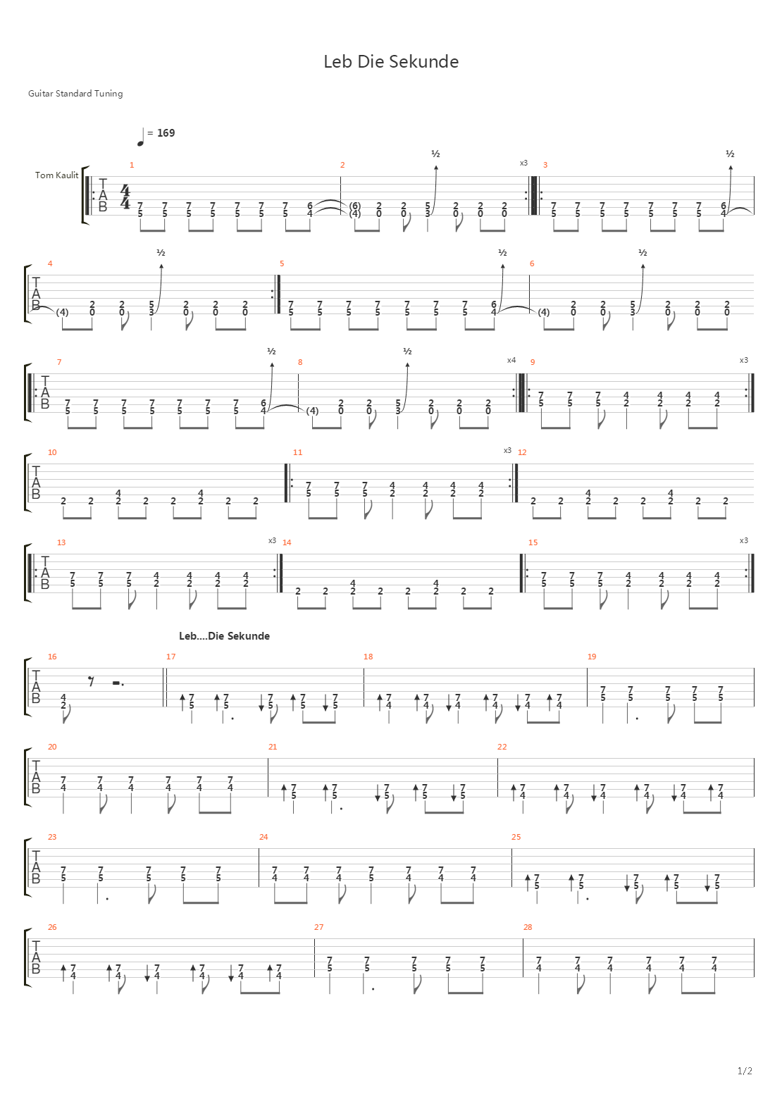 Leb Die Sekunde吉他谱