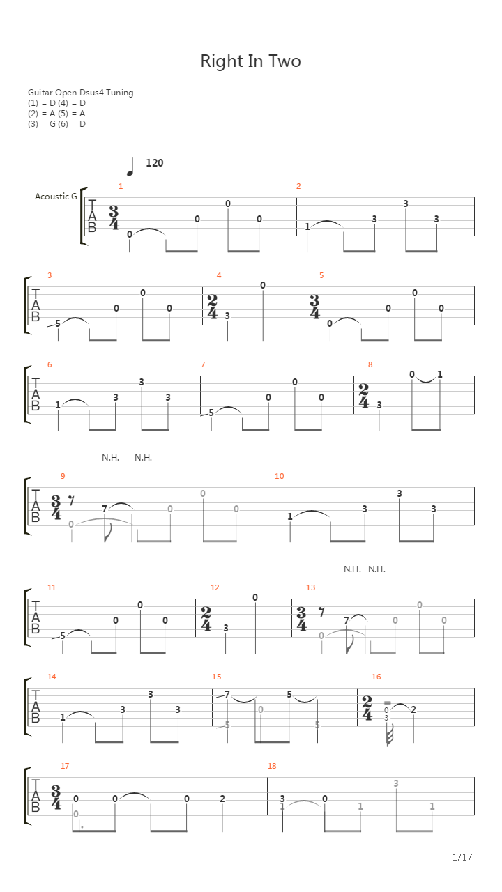 Right In Two (arr. by Ernesto Schnack)吉他谱