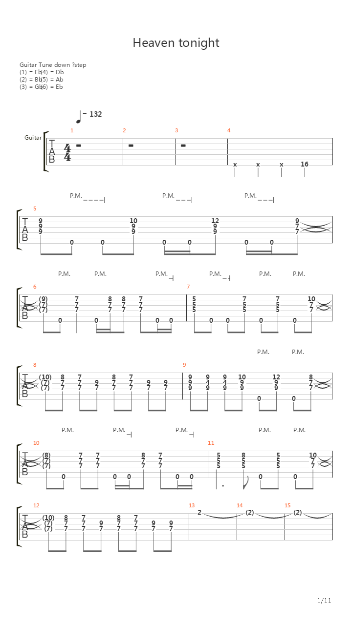 Heaven tonight吉他谱