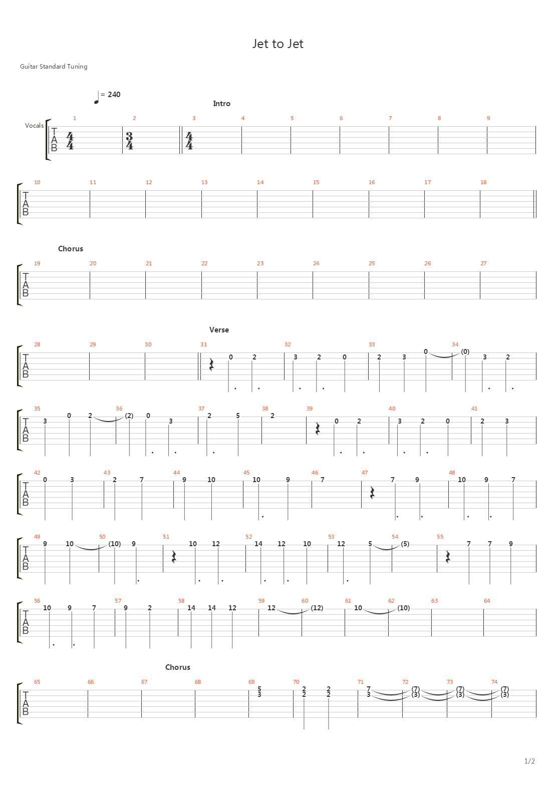 Jet To Jet吉他谱