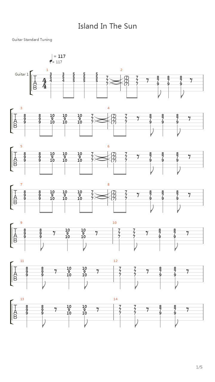 Island In The Sun吉他谱