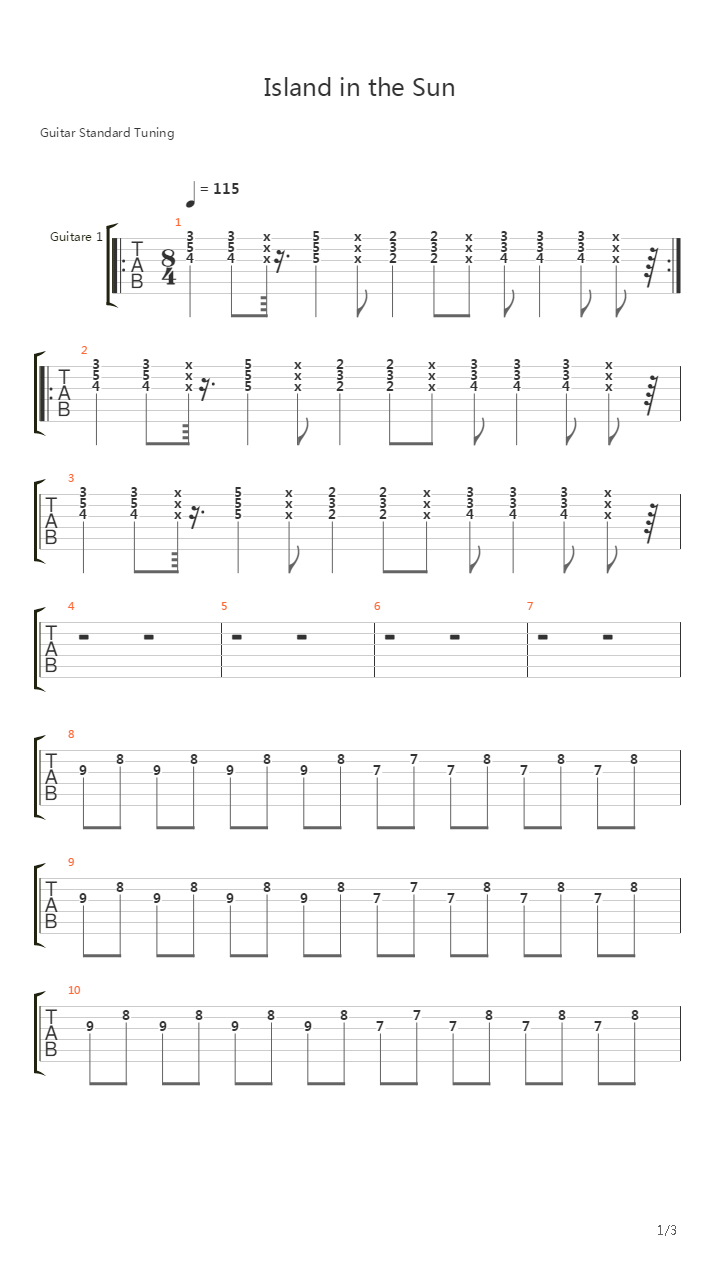 Island In The Sun吉他谱