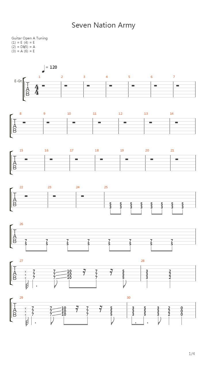 Seven Nations Army吉他谱