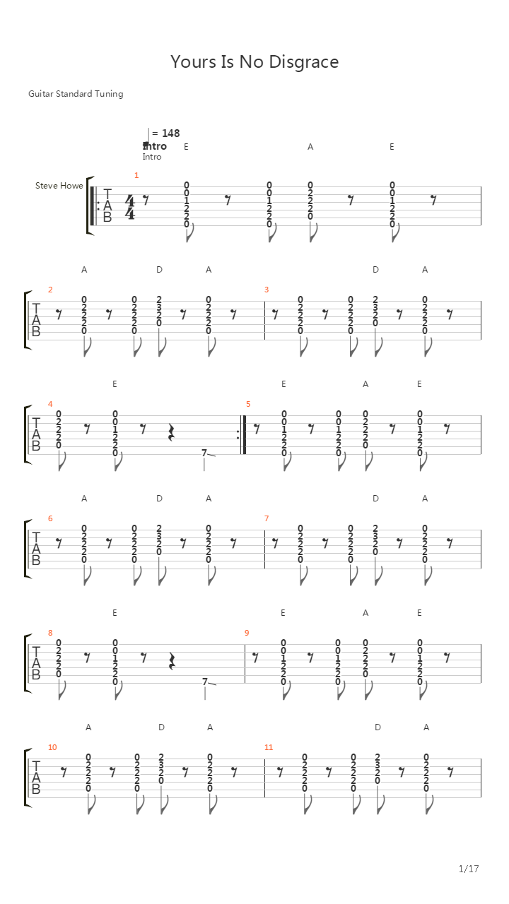 Yours Is No Dsgrace吉他谱