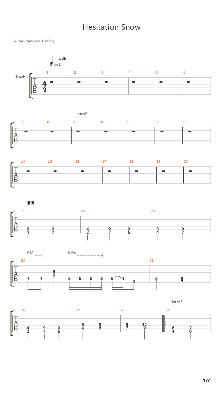 初雪樱 OP1 - Hesitation Snow吉他谱