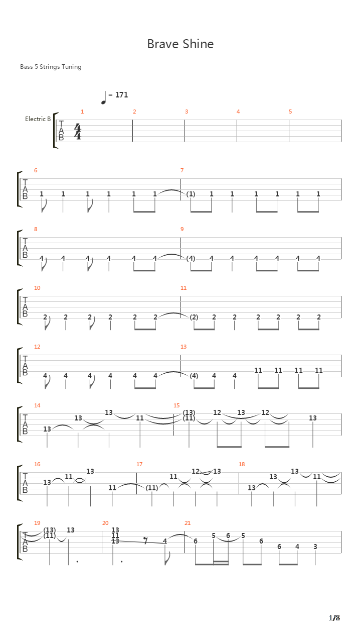 Brave Shine bass吉他谱