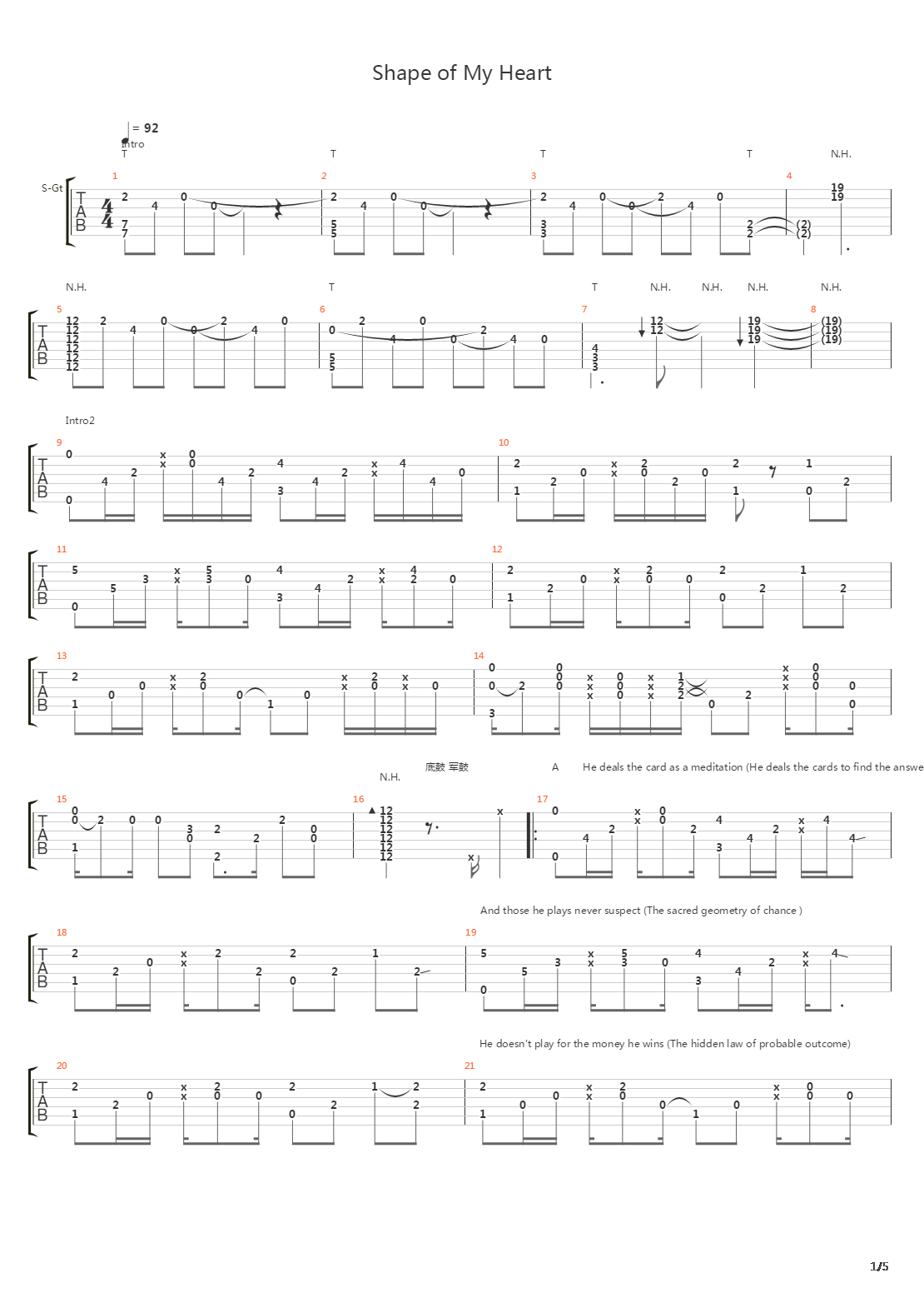 Shape of My Heart吉他谱