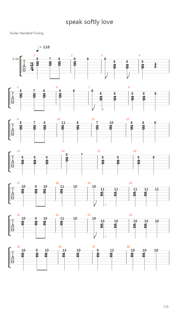 《情陷威尼斯》(Romance in Venice) - Speak Softly Love吉他谱