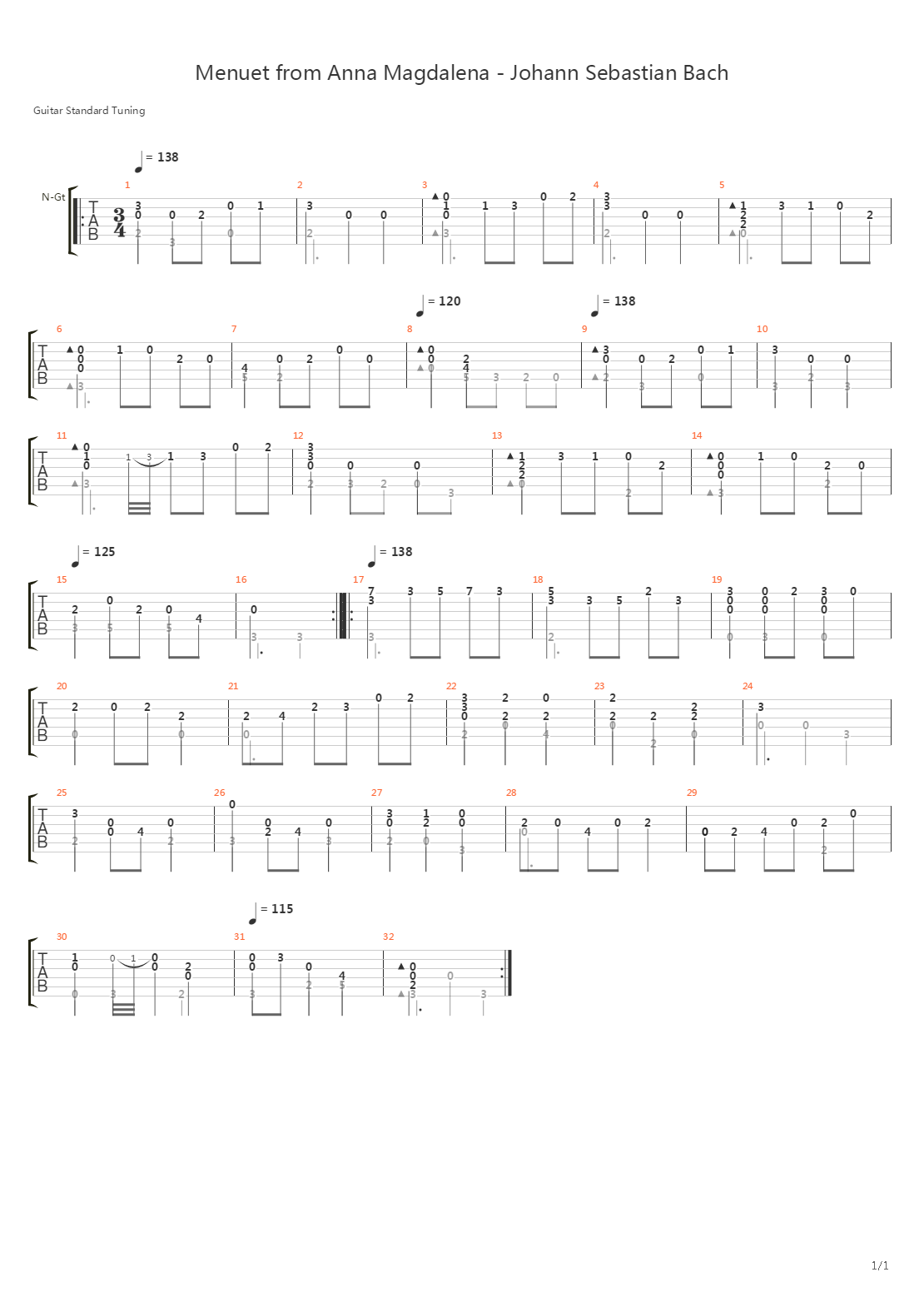 Minuet From Anna Magdalena吉他谱