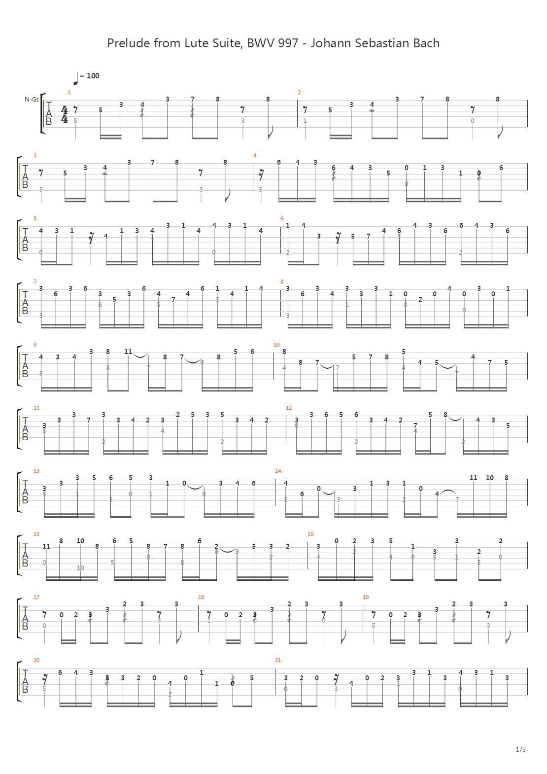 Prelude From Lute Suite, BWV997吉他谱