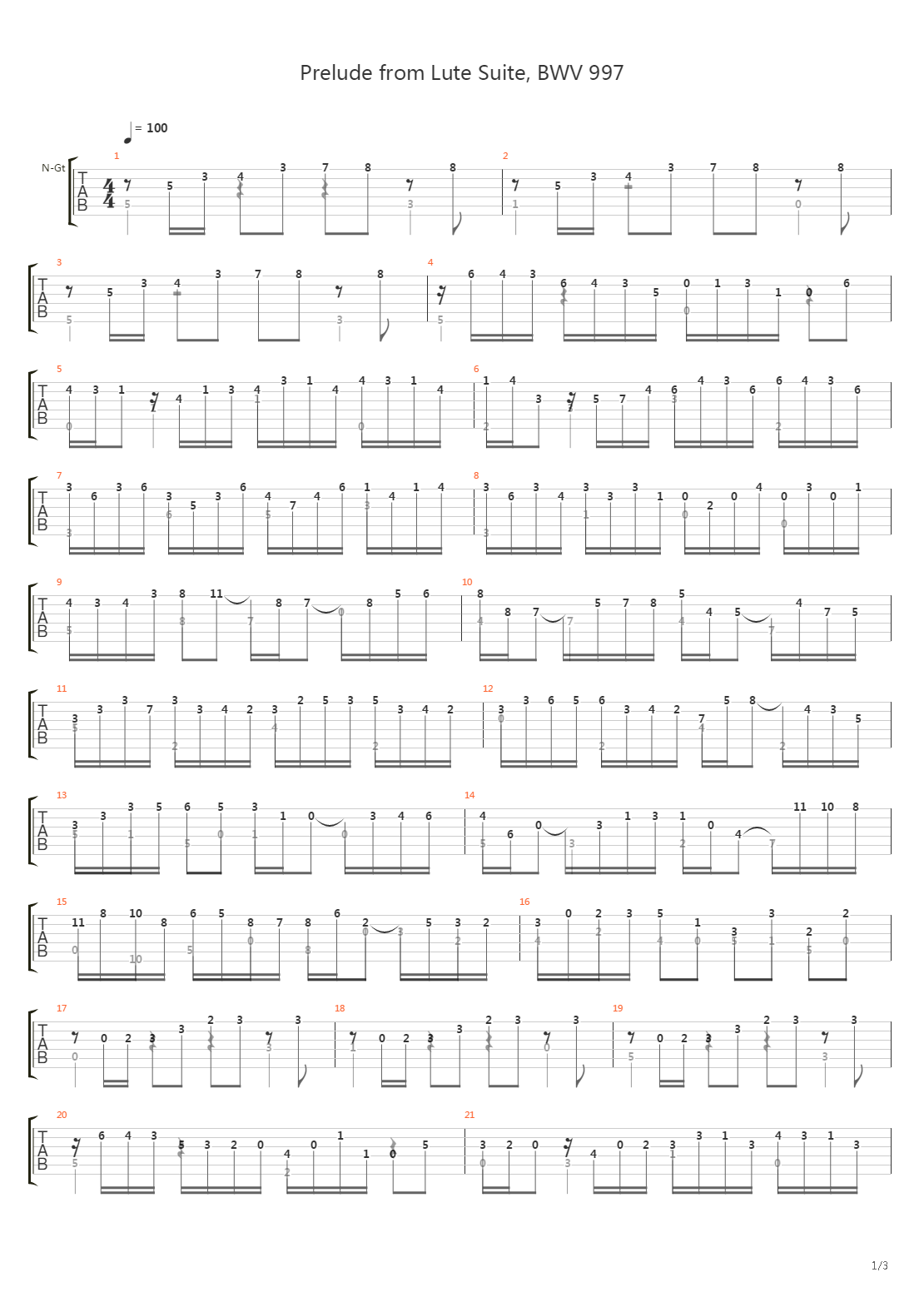 Prelude Lute Suite BWV 997吉他谱