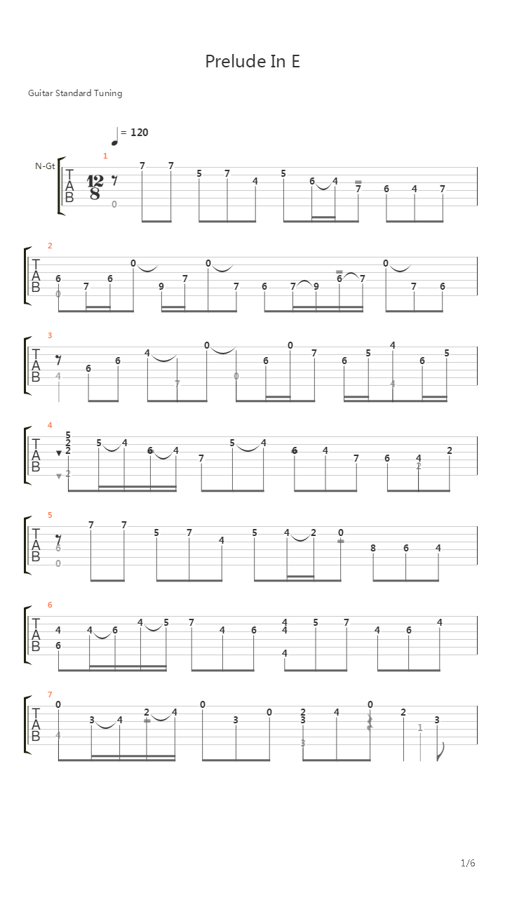 Prelude In E吉他谱